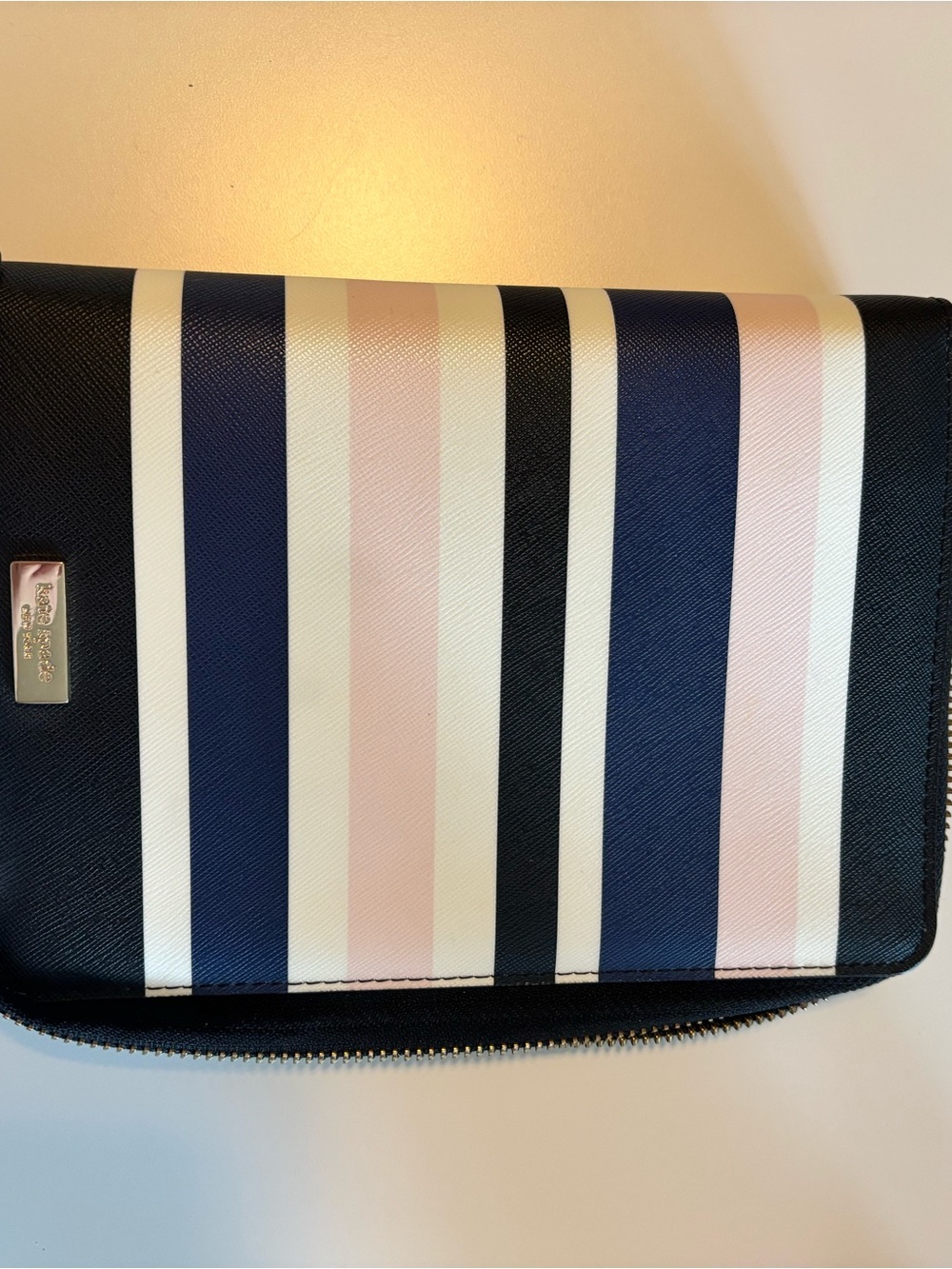 Striped Navy, Pink & White Zip Planner